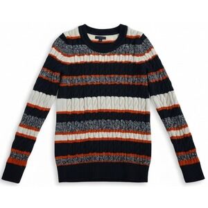 Tommy Hilfiger Womens Red/White/Blue Striped Cableknit Sweater Sz Small
